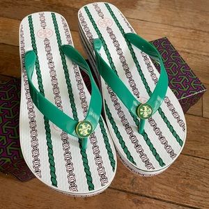 Brand new Tory Burch wedge flip flop sandals